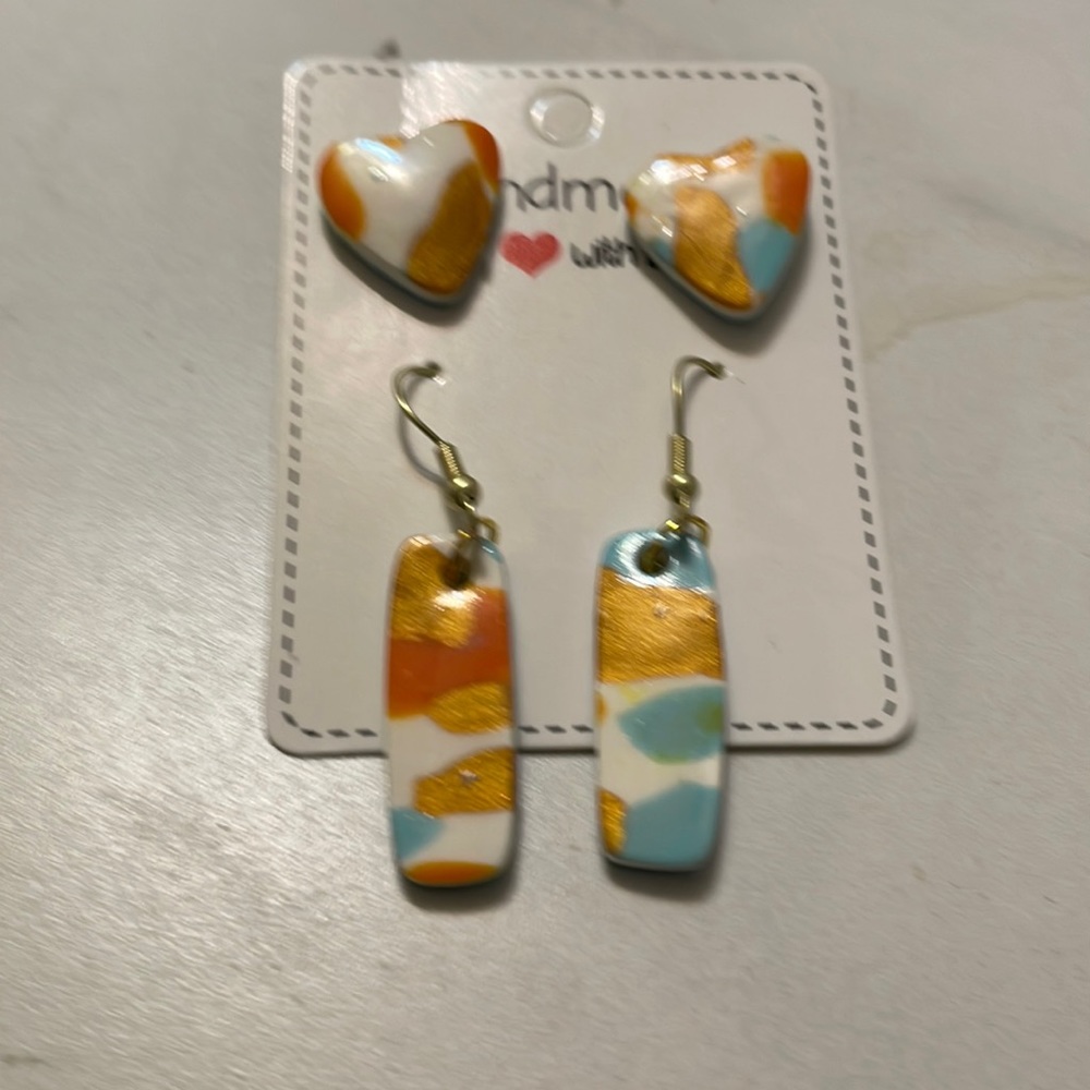 2 pair clay abstract earrings